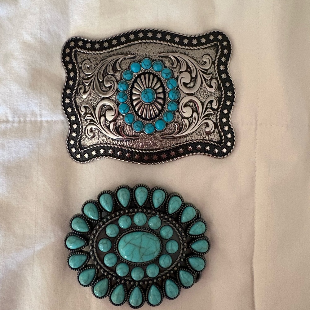 Silver and Turquoise Western Belt Buckle Set